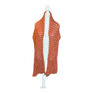 Charlotte Russe Orange Knit Shawl Wrap Scarf Open Weave‎ Cozy Fall